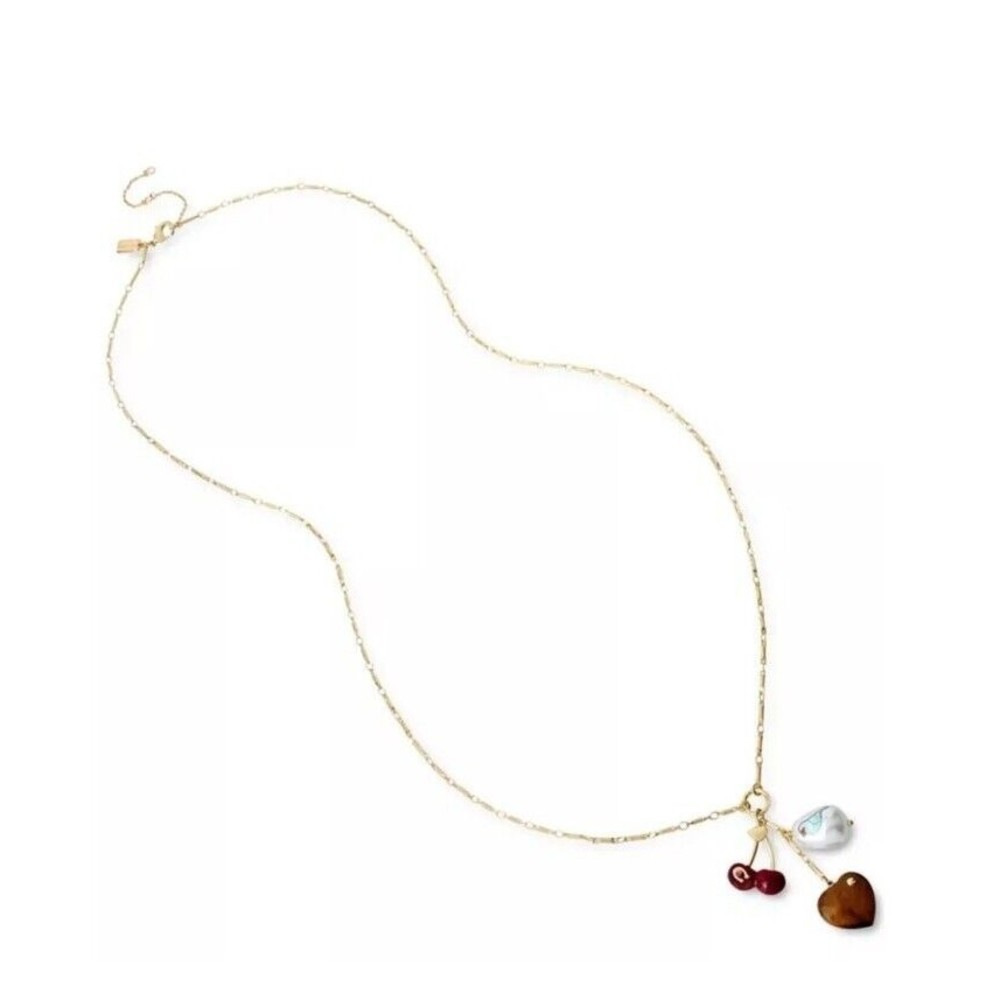 NWT $ 125 COACH Mixed Charm Pendant Necklace Pearl Cherry Tiger's Eye